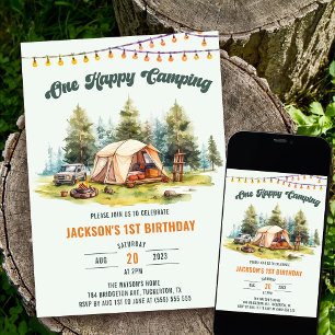 Convite Rustic One Happy Camper primeiro aniversario Party