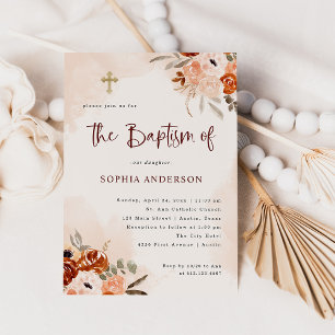 Convite Rustic Orange Boho   Blush Baptism De Cores Aquáti