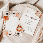 Convite Rustic Orange Boho | Watercolor Wedding<br><div class="desc">These beautiful and romantic wedding invitations feature trendy boho style and elegant burgundy calligraphy. Rustic bohemian bouquets of orange,  peach,  blush,  and taupe flowers and neutral botanical leaves decorate the corners,  with matching subtle watercolor splashes on a white background.</div>