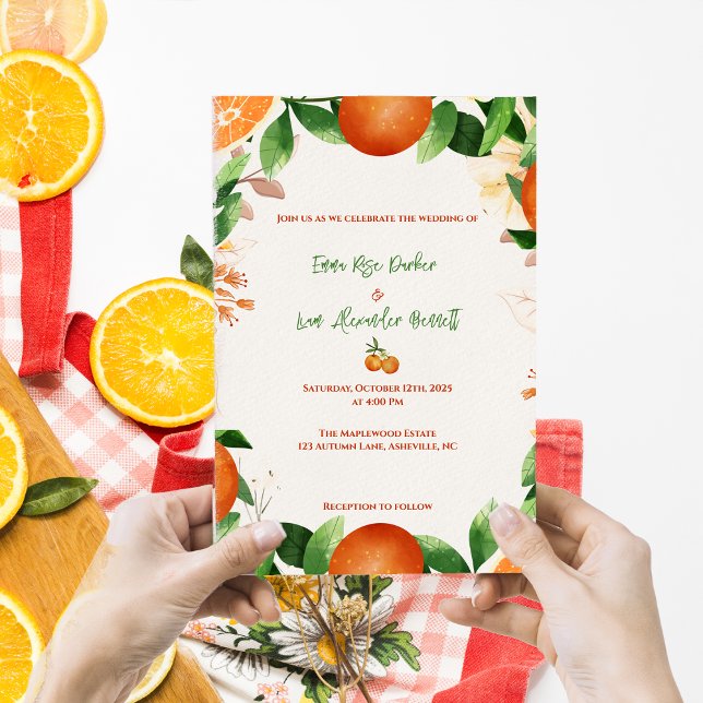 Convite Rustic Orange Citrus Casamento outono (Rustic Orange Citrus Fall Wedding Invitation)