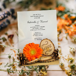 Convite Rustic Orange Daisy Woodland Posta Wedch Brunch