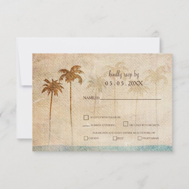 Convite Rustic Palm Trees Beach Wedding rsvp (Frente)