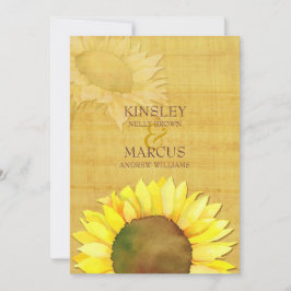 Convite Rustic Papyrus Watercolor Sunflower Wedding