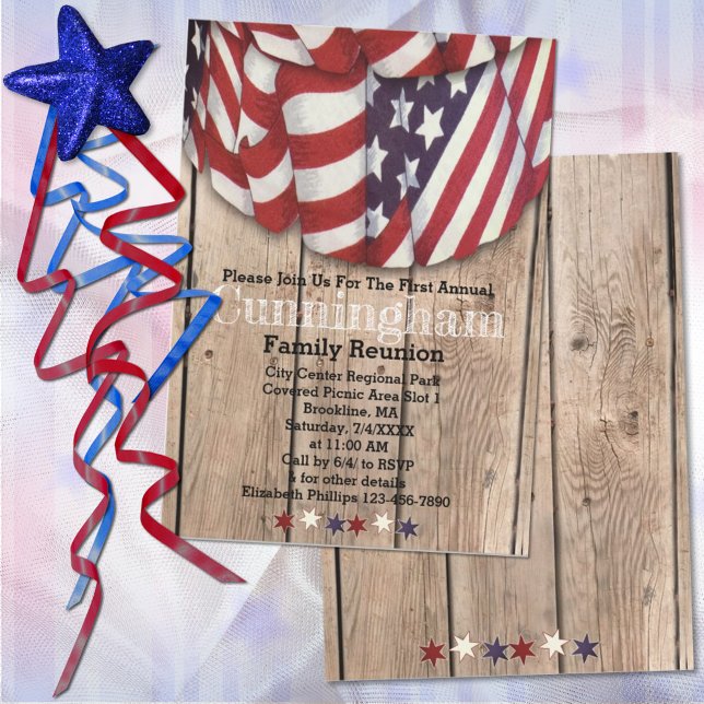 Convite Rustic Patriotic Red Blue Birday (Criador carregado)