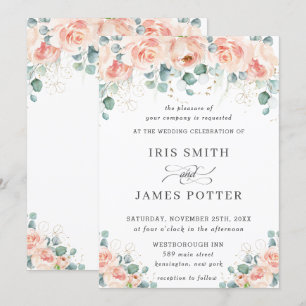Convite Rustic Peach Floral Rosas Greenery Casamento