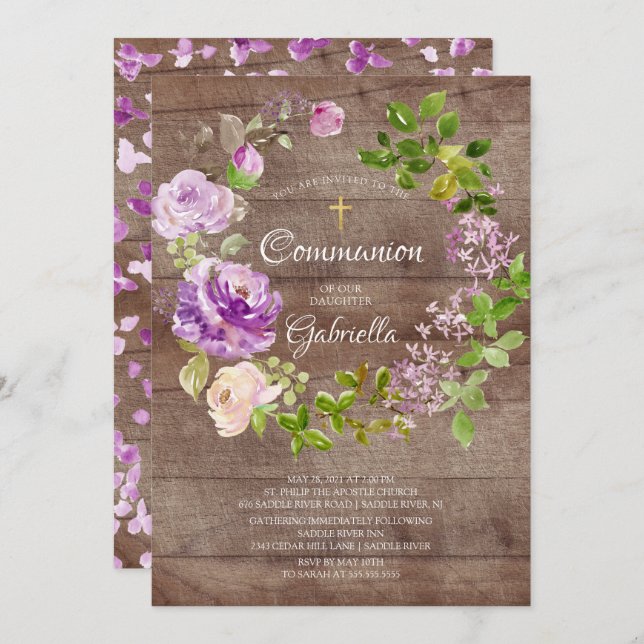 Convite Rustic Peonies Floral Wreath Communitation (Frente/Verso)