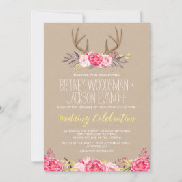Convite Rustic Peony e Deer Antler Casamentos