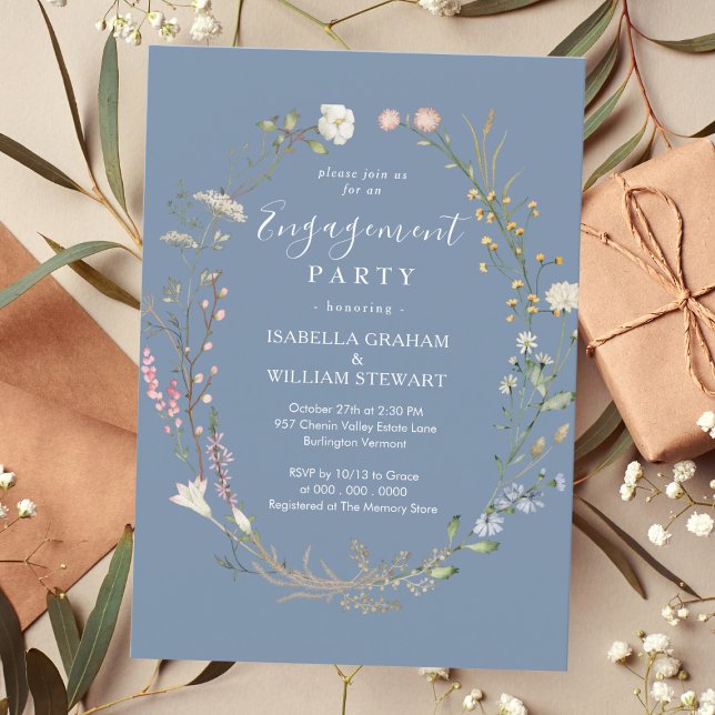 Convite Rustic Periwinkle Boho Wildflower Festa de noivado (Criador carregado)
