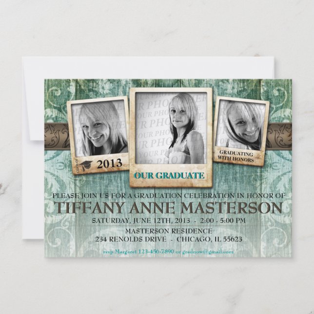 Convite Rustic Photo Graduation Anúncio Concurso (Frente)