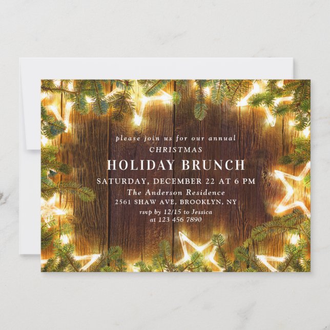 Convite Rustic Pine Cones Branch HOLIDAY BRUNCH (Frente)