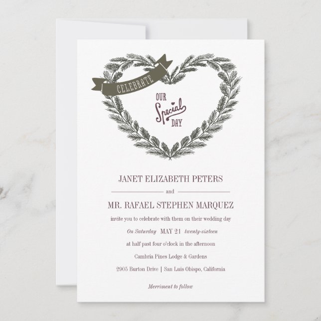 Convite Rustic Pine Heart Wedding (Frente)