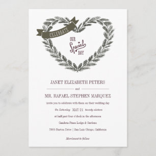 Convite Rustic Pine Heart Wedding
