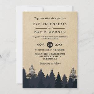 Convite Rustic Pine Trees Kraft Casamento no inverno Convi