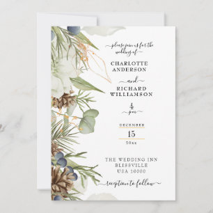 Convite Rustic Pinecone Greenerence Border on White