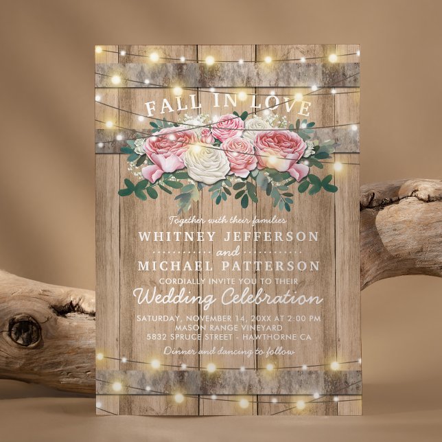 Convite Rustic Pink Cream Eucalyptus Floral Wedding (Criador carregado)