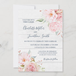 Convite Rustic Pink Floral Spring Wedding Invitations