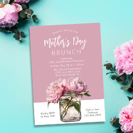 Convite Rustic Pink Peonies Script Dia de as mães Brunch