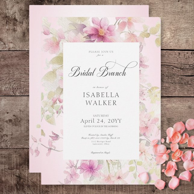 Convite Rustic Pink & Sage Watercolor Bridal Brunch (Rustic Pink & Sage Watercolor Floral Bridal Brunch Invitation)