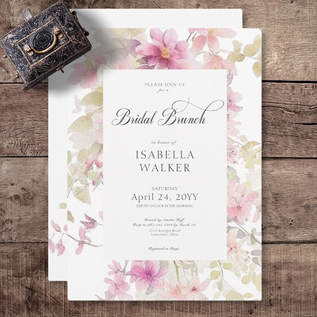 Convite Rustic Pink & Sage Watercolor Bridal Brunch (Rustic Pink & Sage Watercolor Floral Bridal Brunch Invitation)