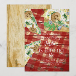 Convite Rustic Pizza Slices Mushroom Festa de aniversário