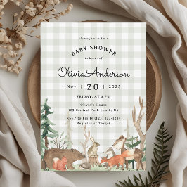 Convite Rustic Plaid Winter Woodland Baby Shower