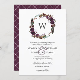 Convite Rustic Plum | Autum Floral Wreath Monogramas