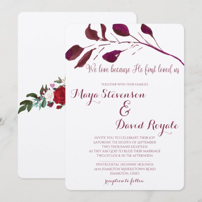 Convite Rustic Plum | Nós amamos porque ele nos amou (Frente/Verso)