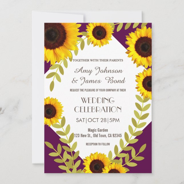 Convite Rustic Plum Sunflower Weditation (Frente)