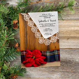 Convite Rustic Poinsettia Xadrez de inverno Posta Casament