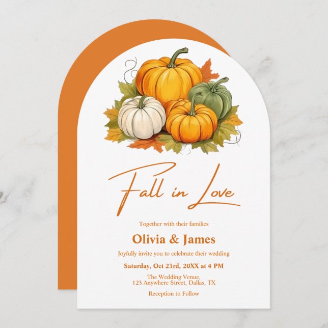 Convite Rustic Pumpkin Burnt Orange Fall in Love Weding (Frente/Verso)