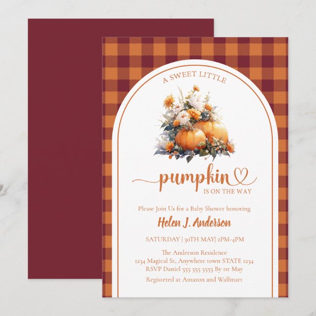 Convite Rustic Pumpkin Fall Chá de fraldas (Frente/Verso)