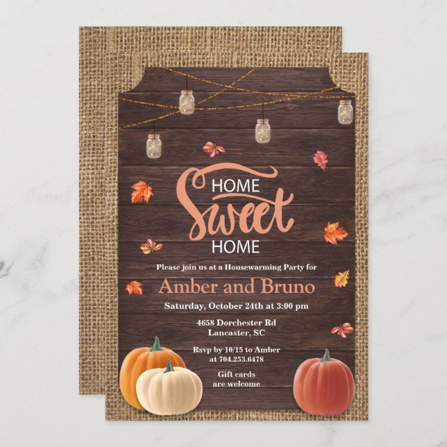 Convite Rustic Pumpkin Fall Housearming (Frente/Verso)