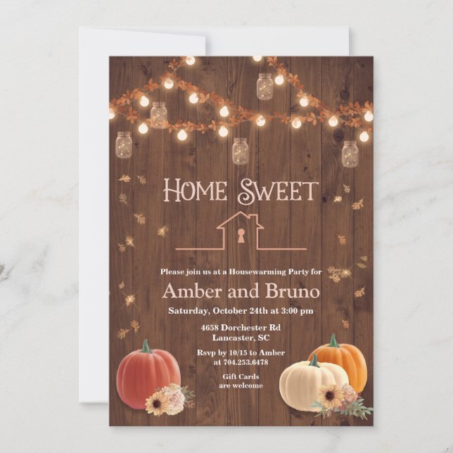 Convite Rustic Pumpkin Fall Housearming (Frente)