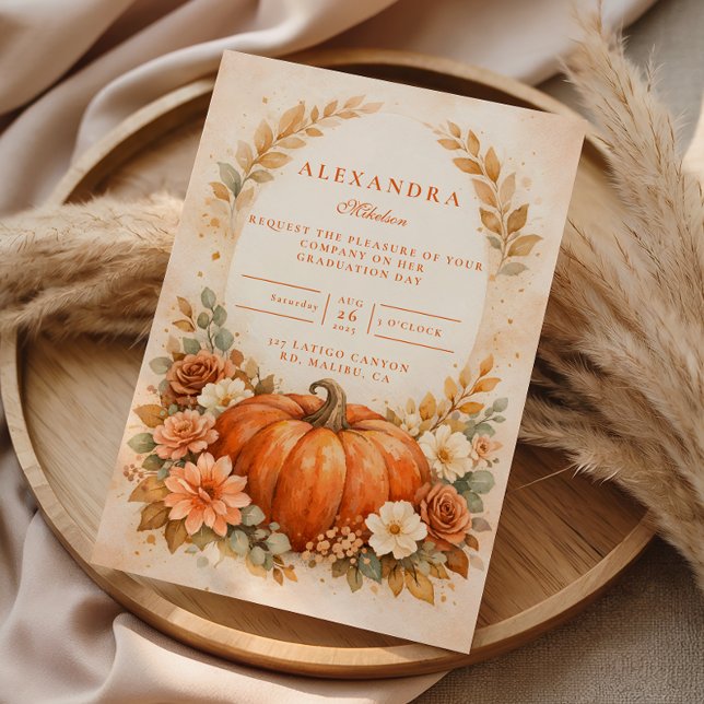 Convite Rustic Pumpkin Floral Fall Graduation (Criador carregado)