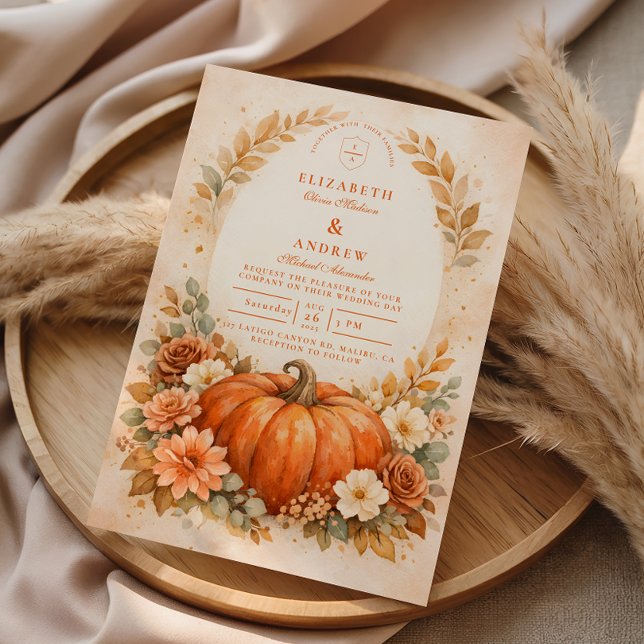 Convite Rustic Pumpkin Floral Fall Wedding (Criador carregado)