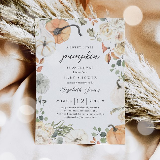 Convite Rustic Pumpkin Floral Gênero Chá de fraldas Neutro (Criador carregado)