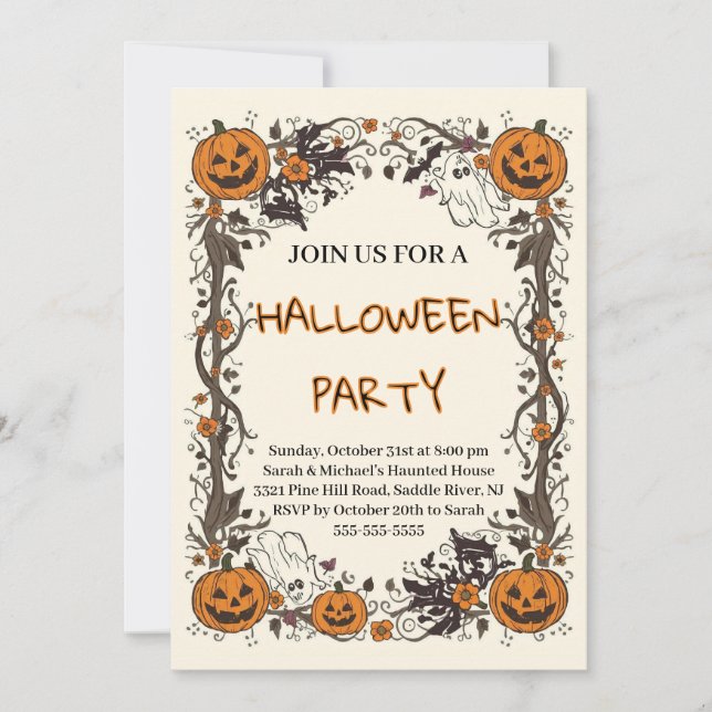 Convite Rustic Pumpkin & Ghost Spooky Fall Halloween Party (Frente)
