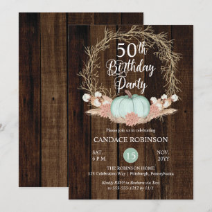 Convite Rustic Pumpkin Pampas Wreath 50ª Festa de anivers