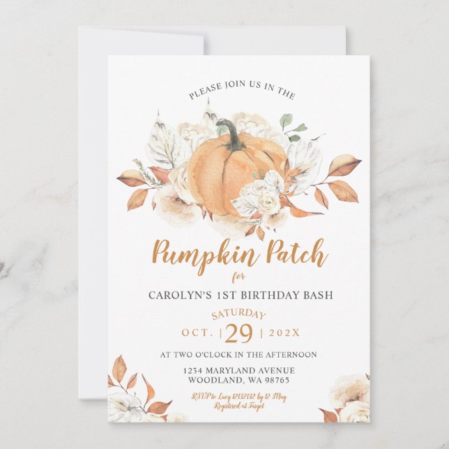 Convite Rustic Pumpkin Patch Birthday Bash Party (Frente)