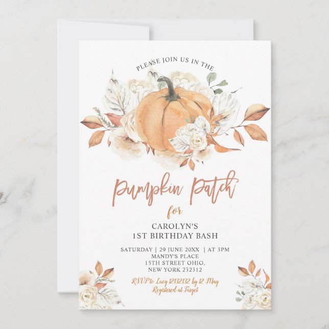 Convite Rustic Pumpkin Patch Birthday Bash Party (Frente)