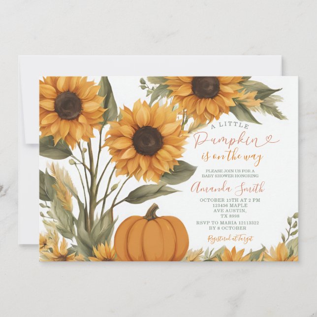Convite Rustic Pumpkin Sunflower Chá de fraldas Invite (Frente)