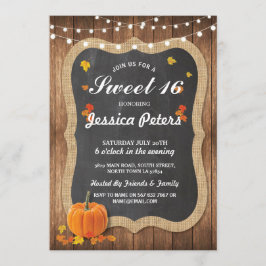 Convite Rustic Pumpkin Sweet 16 Party Chalk Wood Invite
