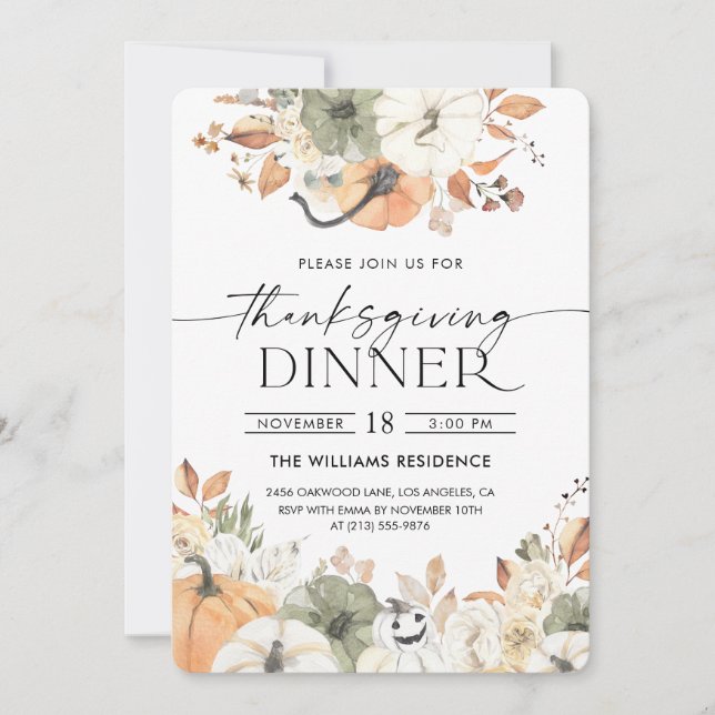 Convite Rustic Pumpkin Thanksgiving Dinner Invitation (Frente)