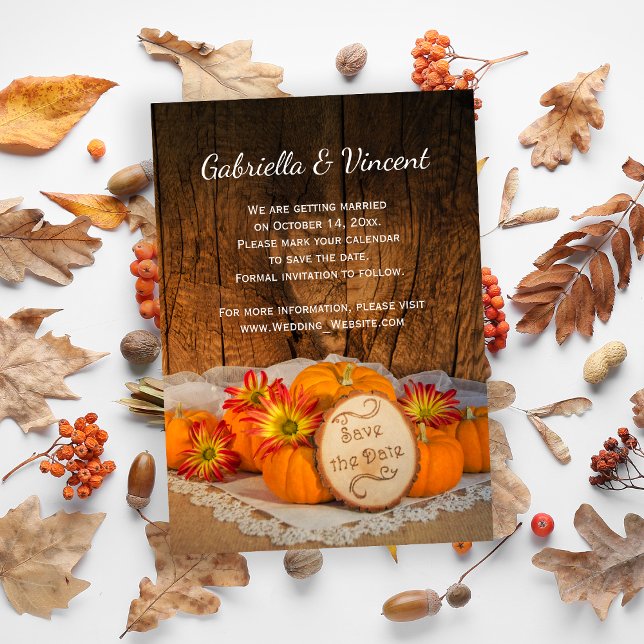 Convite Rustic Pumpkins Fall Barn Weding Save the Date (Set the tone for your Autumn marriage with this charming Rustic Pumpkins Fall Wedding Save the Date.)