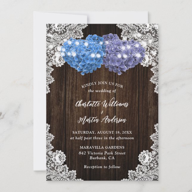 Convite Rustic Purple and Blue Floral Wedding Invitation (Frente)