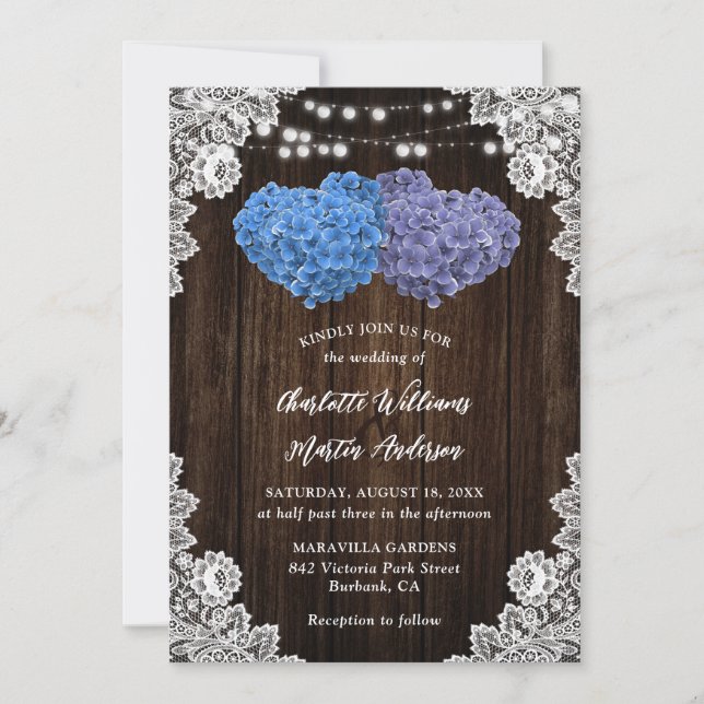 Convite Rustic Purple and Blue Floral Wedding Invitation (Frente)