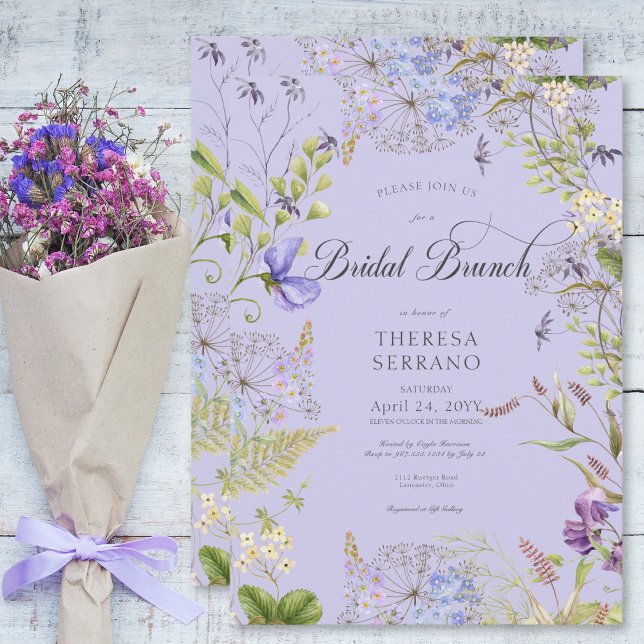 Convite Rustic Purple Sage Wildflower Bridal Brunch (Rustic Purple Sage Wildflower Purple Bridal Brunch Invitation)