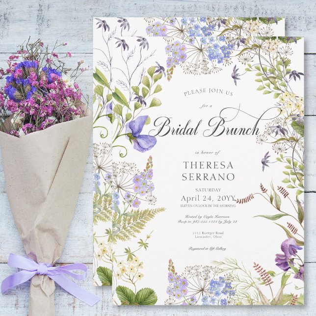 Convite Rustic Purple Sage Wildflower White Bridal Brunch (Rustic Purple Sage Wildflower White Bridal Brunch Invitation)