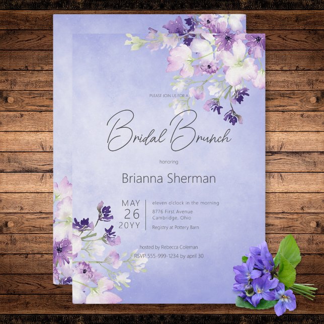 Convite Rustic Purple Watercolor Bridal Brunch (Rustic Purple Watercolor Floral Bridal Brunch Invitation)