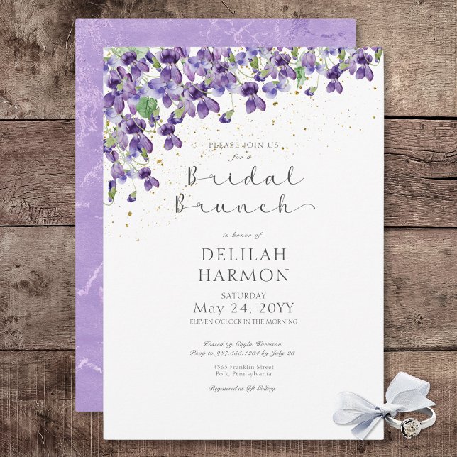 Convite Rustic Purple Watercolor Violets Bridal Brunch (Rustic Purple Watercolor Violets Bridal Brunch Invitation)